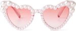 Heart Sunglaskses Kids Cute Pearl Heart Shaped Sunglasses for Girls Age 3-8