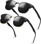 Polarized Semi Rimless Sunglasses for Men Women, Classic Retro Shades Half Frame Driving Sun Glasses UV Protection