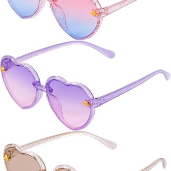 3 Pieces Kids Heart Shaped Sunglasses Stylish Cute Bee Sunglasses for Toddler Girls Age 3-10 Outdoor Beach Eyewear