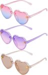 3 Pieces Kids Heart Shaped Sunglasses Stylish Cute Bee Sunglasses for Toddler Girls Age 3-10 Outdoor Beach Eyewear