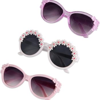 3-Pairs Gift Kids Sunglasses Girls, Cute Flower Frame Cartoon UV400 Glasses, Toddler Sunglasses for Ages 3-10