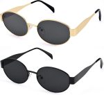 Retro Oval Sunglasses for Women Men - Trendy Gold Sun Glasses - Fashion Metal Frame Shades