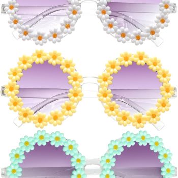 Girls Round Daisy Flower Sunglasses Flower Shaped Cute Glasses UV 400 Protection Outdoor Beach Eyewear Girl Boy Gifts