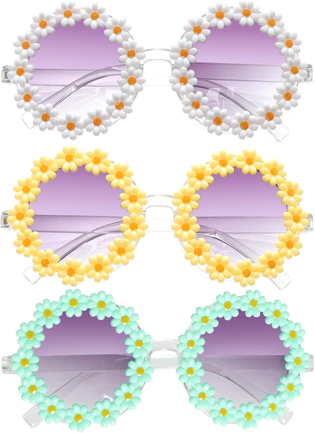 Girls Round Daisy Flower Sunglasses Flower Shaped Cute Glasses UV 400 Protection Outdoor Beach Eyewear Girl Boy Gifts